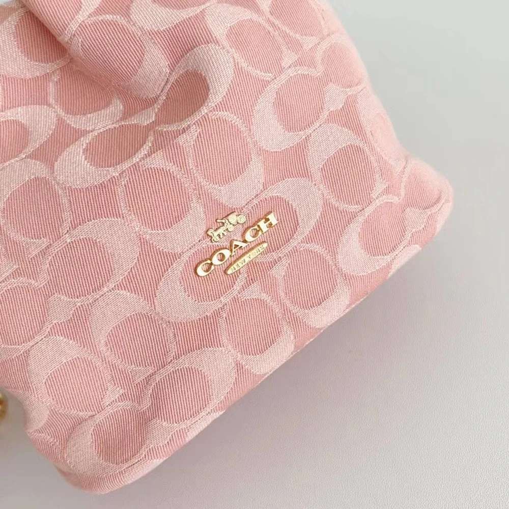 Coach Pink Signature Jacquard Mini Bucket Drawstring Crossbody Bag